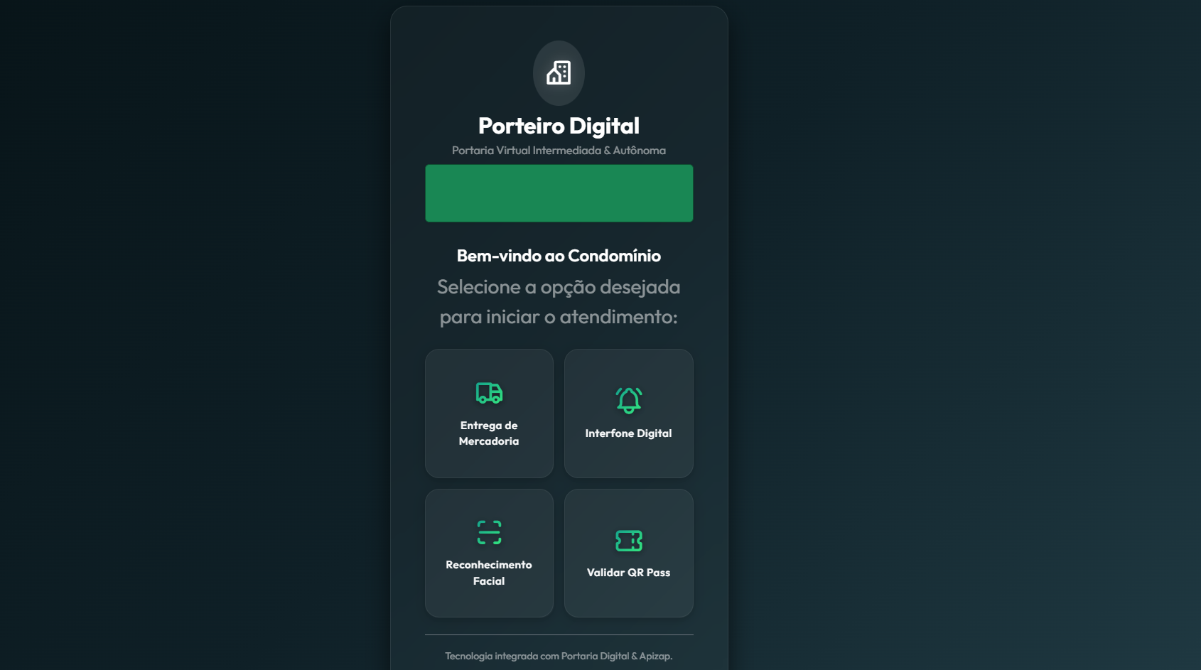Tela do Porteiro Virtual no Condomínio